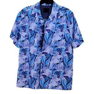 Lords of Harlech Floral Haze Lavender Hawaiian Short Sleeve Button Up Shirt Med